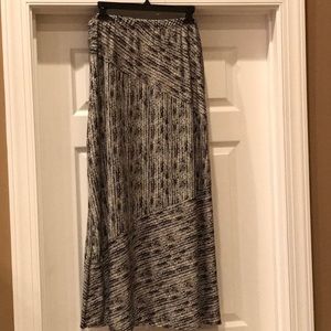 Long black and white skirt.